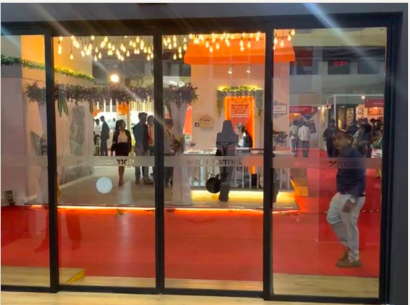 Telescopic automatic sliding doors in a public building