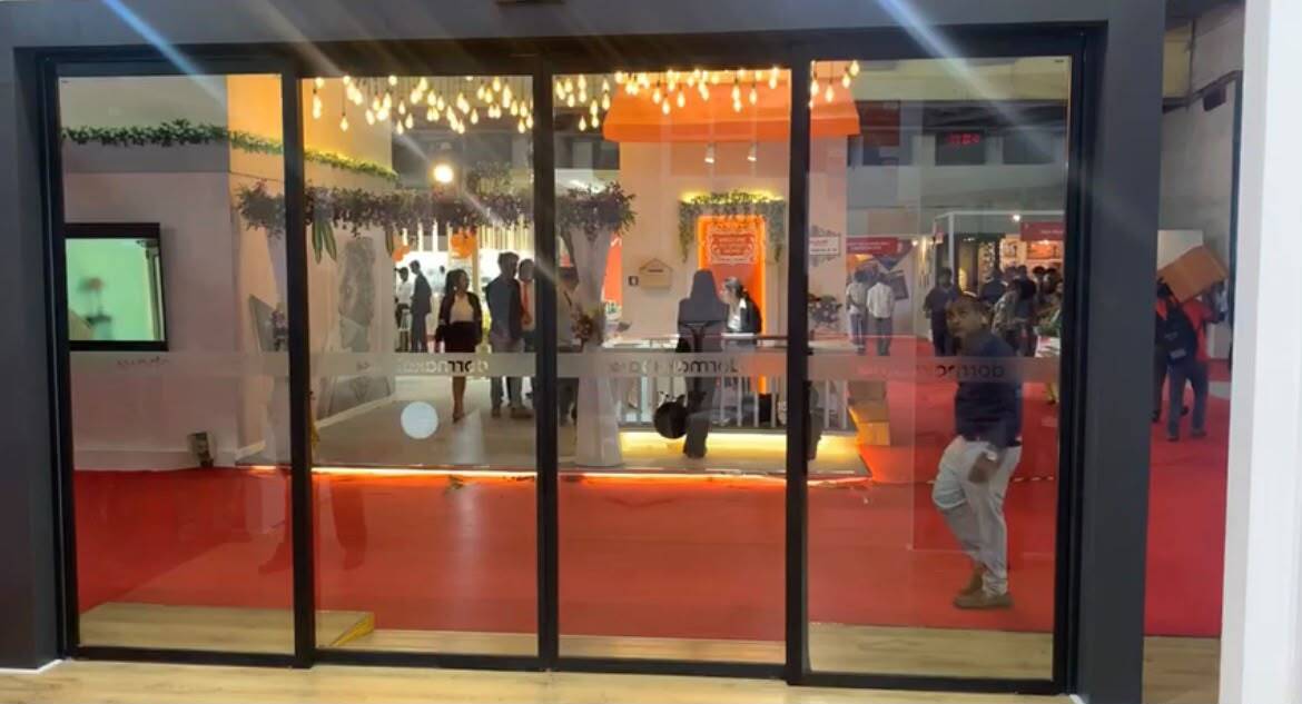Telescopic automatic sliding doors in a public building