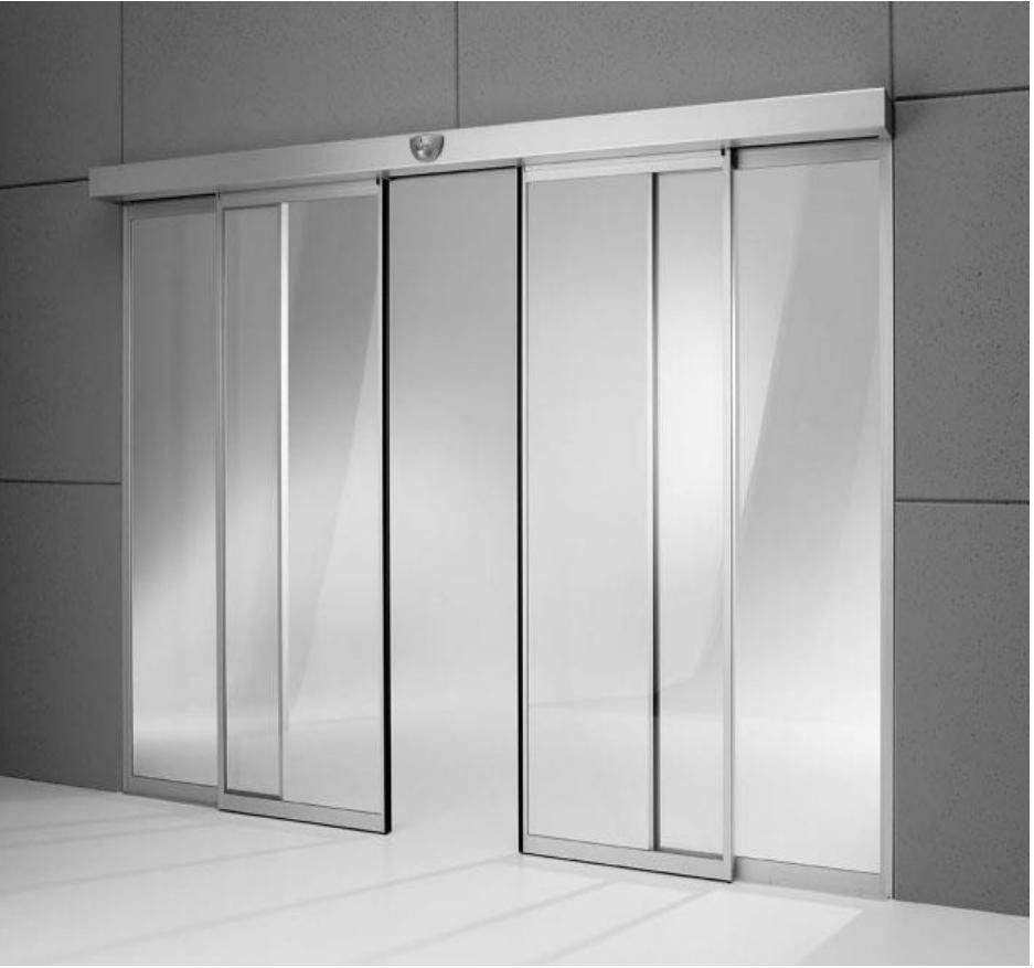 Telescopic automatic sliding door in a public building